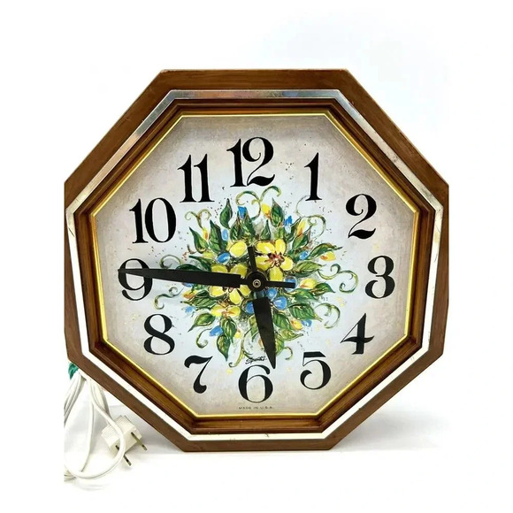 Vintage Midcentury Modern Spartus Flower Wall Octagon Clock Tested & Working MCM - Picture 3 of 10